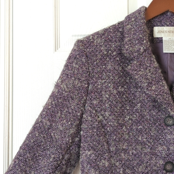 Jones New York 90's Vintage Wool & Silk Speckled Twill Blazer Jacket Purple 6 - Picture 4 of 14